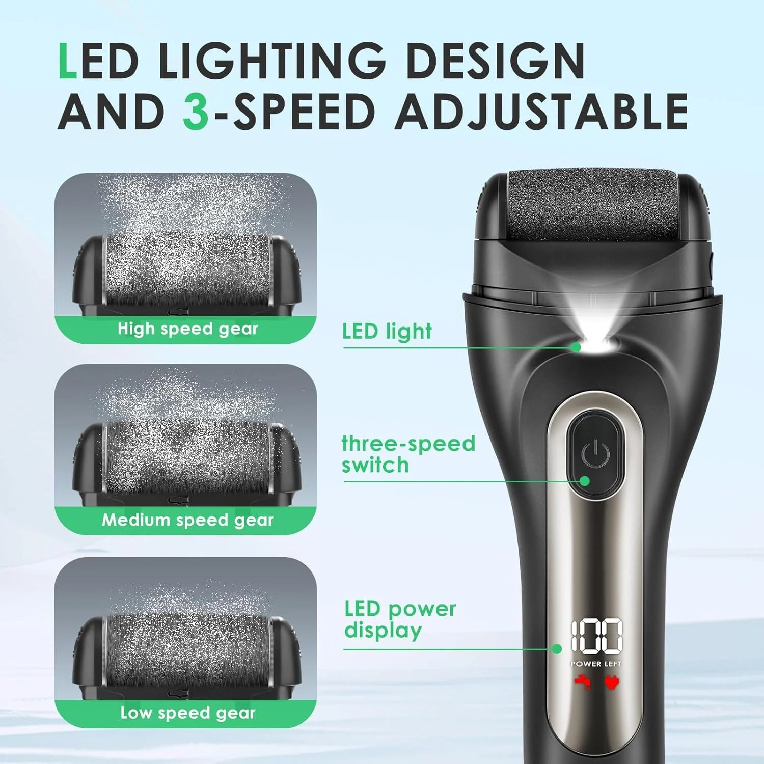 سوهان برقی پینه پا GlasFlength، ضد آب IPX7، دارای 3 غلتک تعویضی، سوهان برقی پا برای پاشنه های ترک خورده، از بین بردن پینه های مرده سوهان برقی پینه پا GlasFlength، ضد آب IPX7، دارای 3 غلتک تعویضی، سوهان برقی پا برای پاشنه های ترک خورده، از بین بردن پینه های مرده