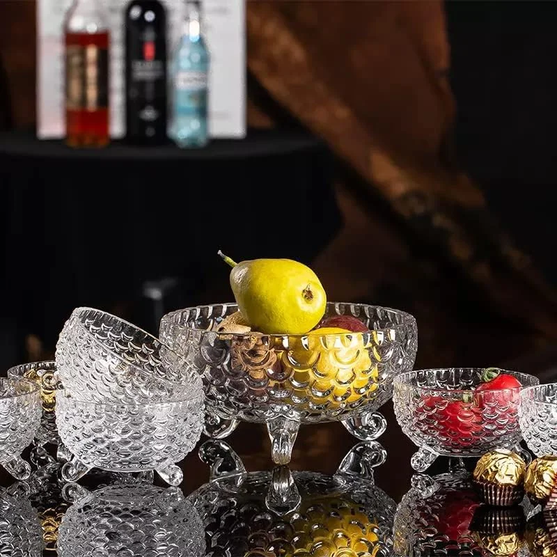 مجموعه کاسه های سرو شیشه ای مارتویا، مجموعه 7 عددی کاسه دسر، مجموعه کاسه های سرو ظروف شیشه ای برای بستنی، میوه، آب نبات، پاستا، سالاد، شکر، 1 کاسه بزرگ، 6 کاسه کوچک (گل - A، مجموعه 7 عددی)