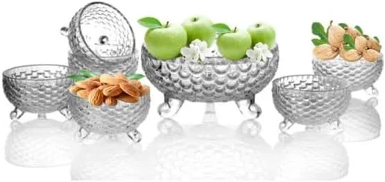 مجموعه کاسه های سرو شیشه ای مارتویا، مجموعه 7 عددی کاسه دسر، مجموعه کاسه های سرو ظروف شیشه ای برای بستنی، میوه، آب نبات، پاستا، سالاد، شکر، 1 کاسه بزرگ، 6 کاسه کوچک (گل - A، مجموعه 7 عددی)
