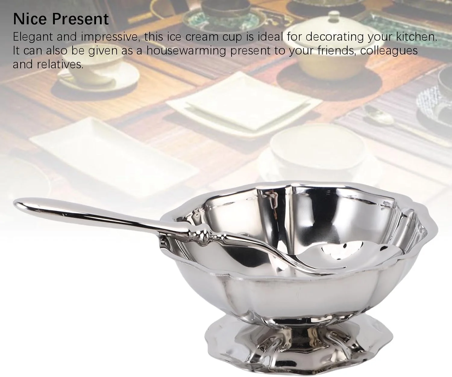 ظرف دسر پایه دار استیل ضد زنگ 304 Luocute با پرداخت آینه ای، فنجان بستنی 4.1x1.8 اینچی، کاسه دسر برای بستنی میوه ای، تمیز کردن آسان