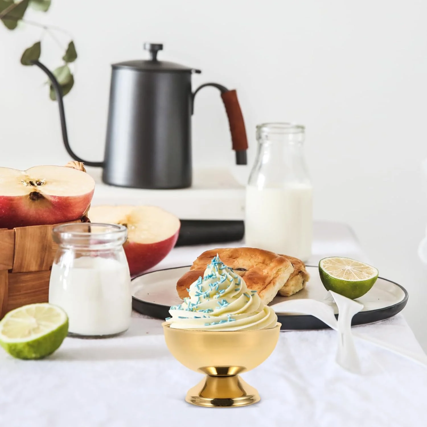 کاسه دسر پایه دار استیل مجیک لولو، ایده آل برای بستنی، میوه و سالاد، فنجان چند منظوره قابل استفاده مجدد طلایی (130 میلی لیتر)