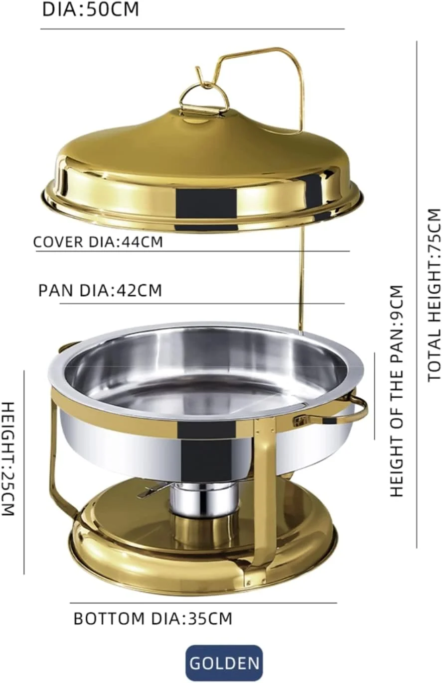 ست گرم نگهدارنده غذا بوفه لوکس HTH، ظرف گرمکن غذای گرد مسی لوکس استیل ضد زنگ برای پذیرایی