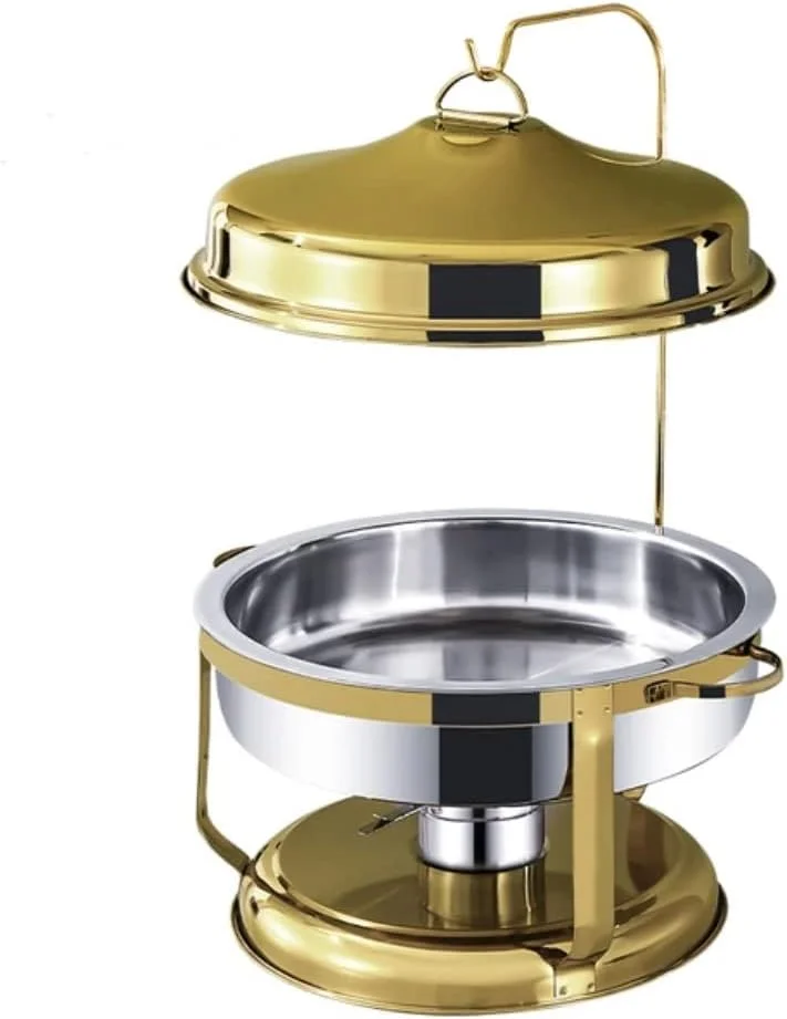 ست گرم نگهدارنده غذا بوفه لوکس HTH، ظرف گرمکن غذای گرد مسی لوکس استیل ضد زنگ برای پذیرایی