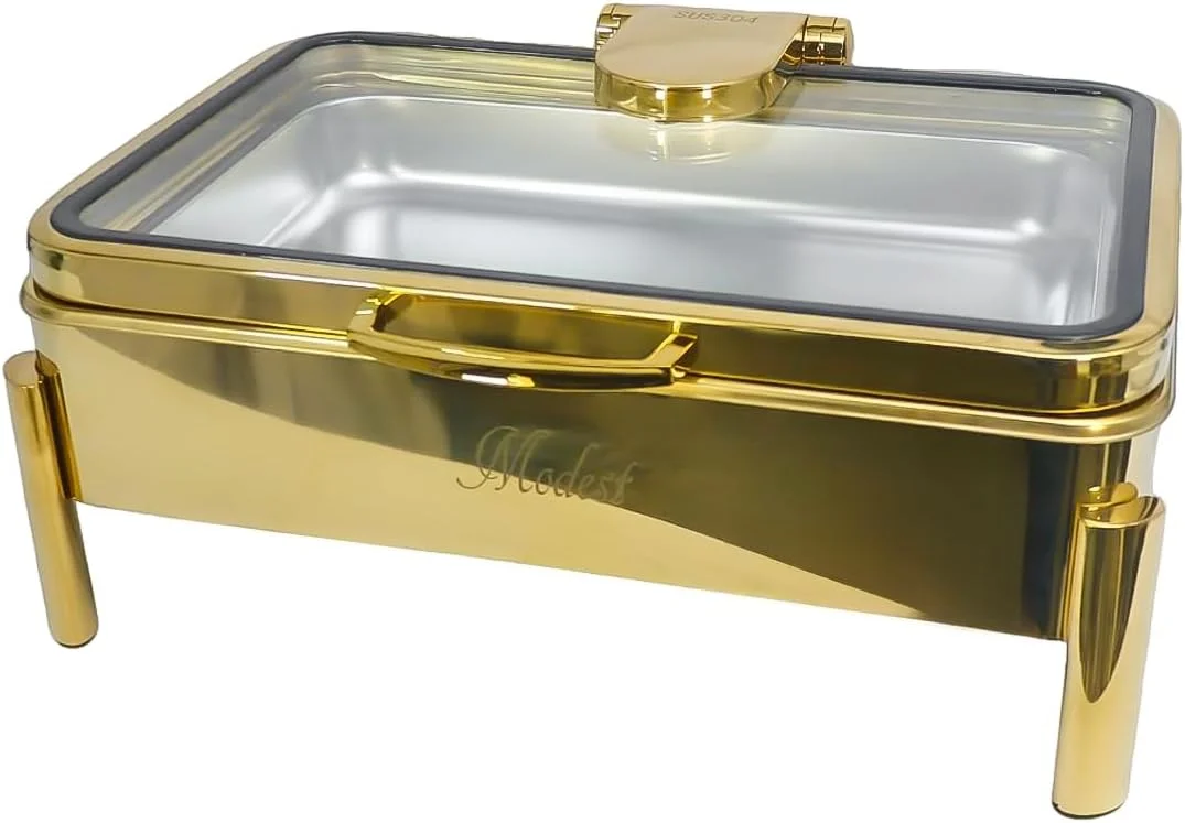Full Gold 9L Luxury Rectangular Chafing Dish, Food Warmer, Breakfirst table, dinner table, Hotel, Restaurant, Golden Full Gold 9L Luxury Rectangular Chafing Dish, Food Warmer, Breakfirst table, dinner table, Hotel, Restaurant, Golden