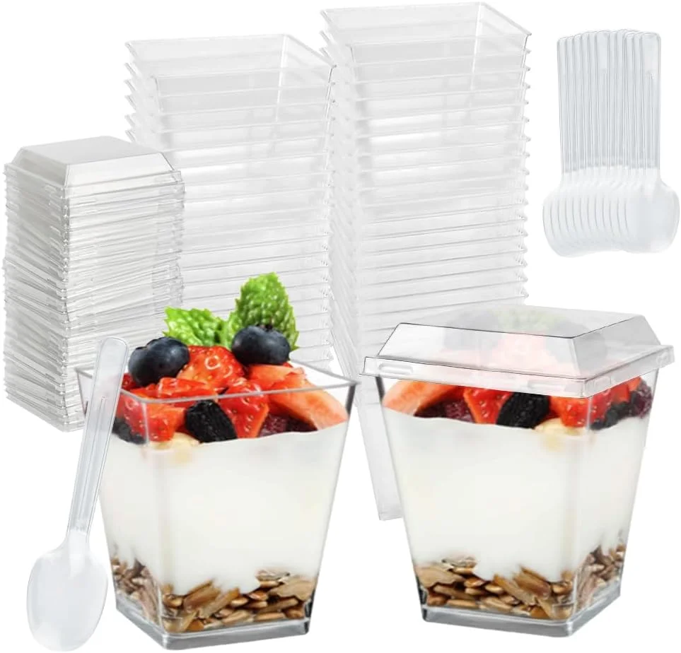 لیوان دسر پلاستیکی LPAMABA بسته 50 عددی 240 میلی لیتری با درب و قاشق، کاسه دسر پلاستیکی شفاف قابل استفاده مجدد برای موس، پودینگ و دسرهای مهمانی لیوان دسر پلاستیکی LPAMABA بسته 50 عددی 240 میلی لیتری با درب و قاشق، کاسه دسر پلاستیکی شفاف قابل استفاده مجدد برای موس، پودینگ و دسرهای مهمانی