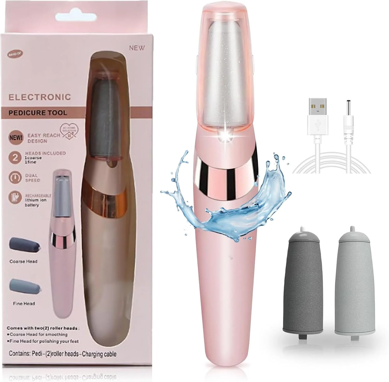 سوهان برقی پا، سوهان برقی شارژی از بین برنده پینه پا، ابزار حرفه ای پدیکور ضد آب با 2 غلتک و 2 سرعت برای پوست های ترک خورده، زبر و خشک سوهان برقی پا، سوهان برقی شارژی از بین برنده پینه پا، ابزار حرفه ای پدیکور ضد آب با 2 غلتک و 2 سرعت برای پوست های ترک خورده، زبر و خشک