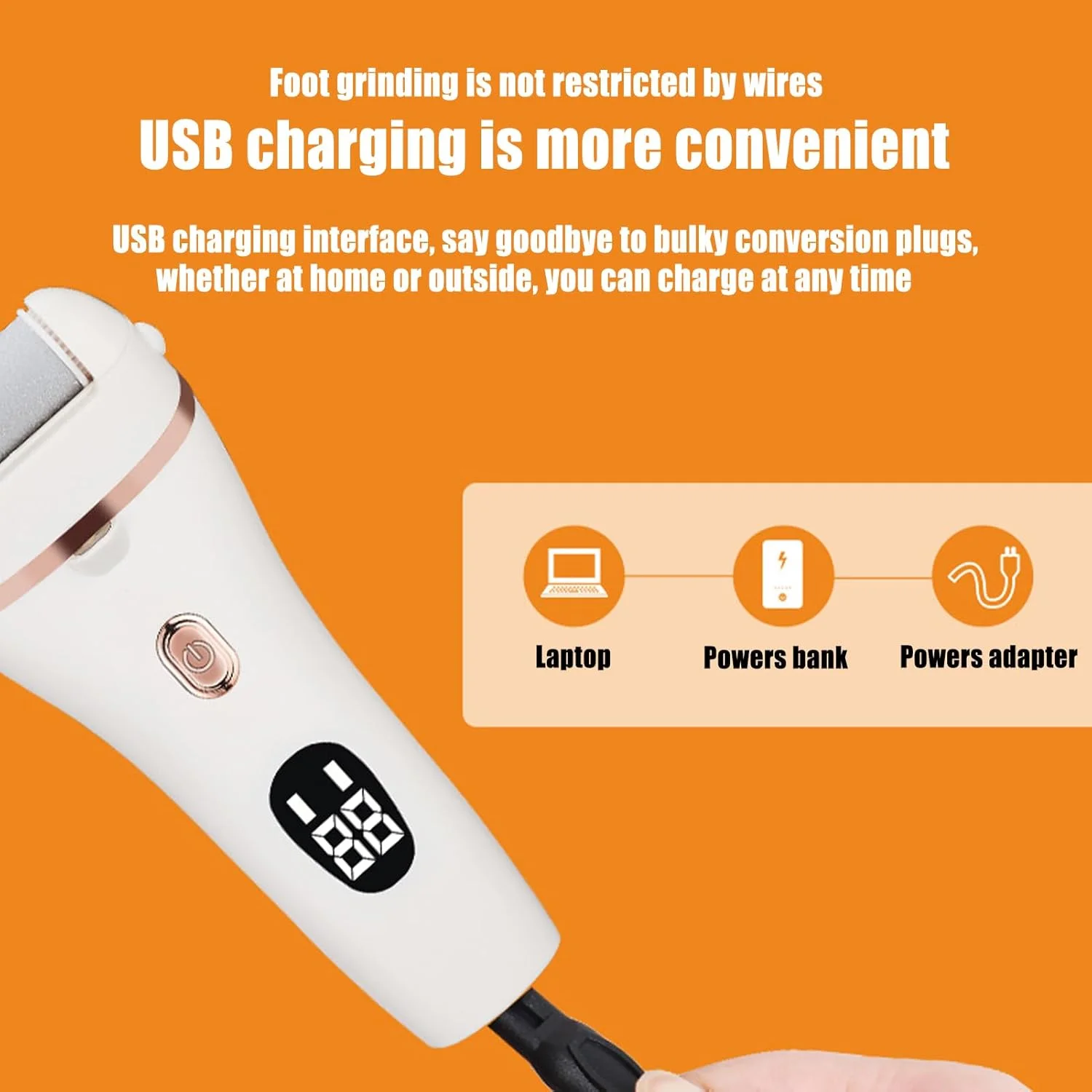 ابزار برقی از بین برنده پینه پا - سوهان پدیکور ضد آب - سنگ پای دیجیتالی شارژی بی سیم با نور برای پدیکور، از بین بردن پینه در منزل، سالن و اسپا