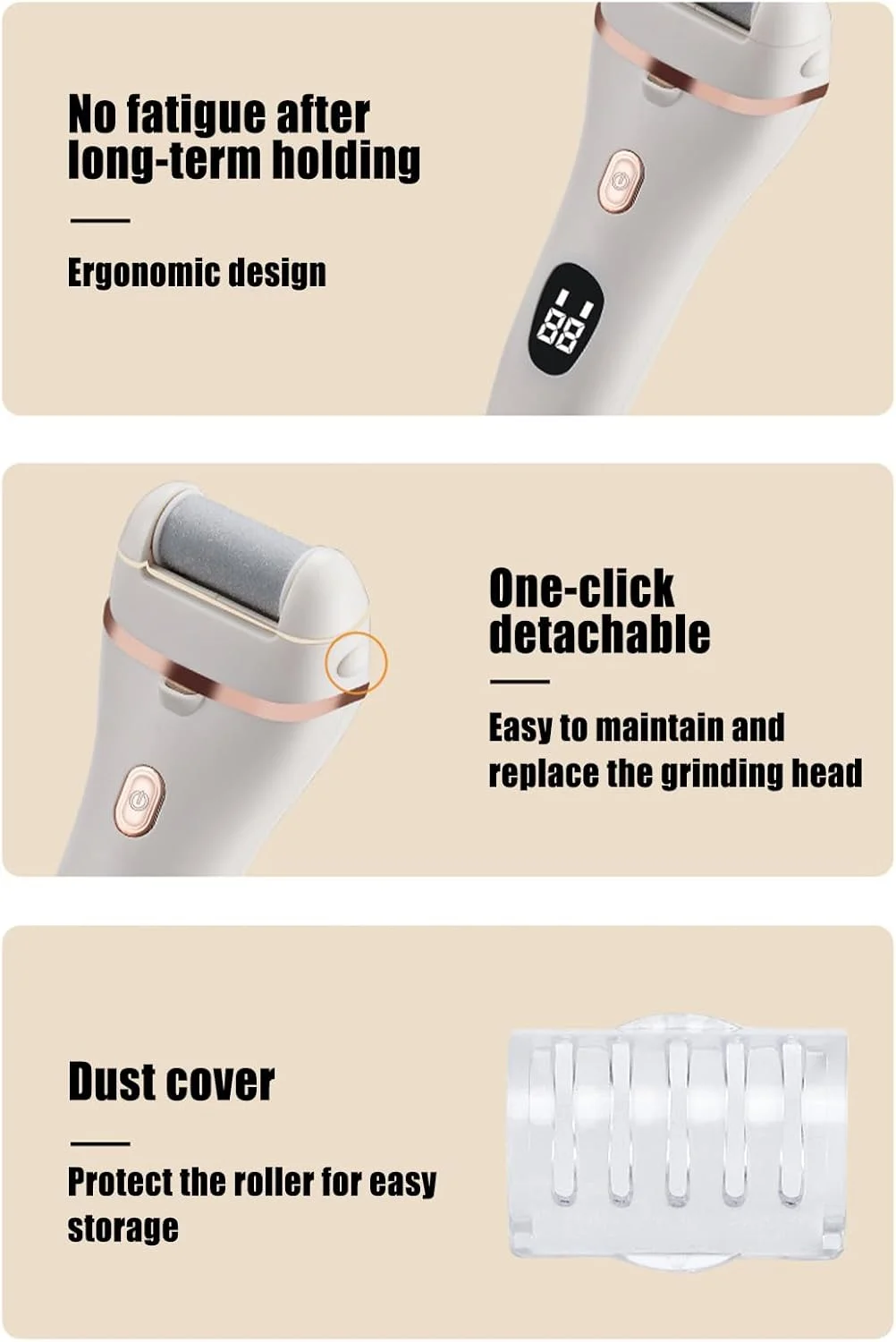 ابزار برقی از بین برنده پینه پا - سوهان پدیکور ضد آب - سنگ پای دیجیتالی شارژی بی سیم با نور برای پدیکور، از بین بردن پینه در منزل، سالن و اسپا