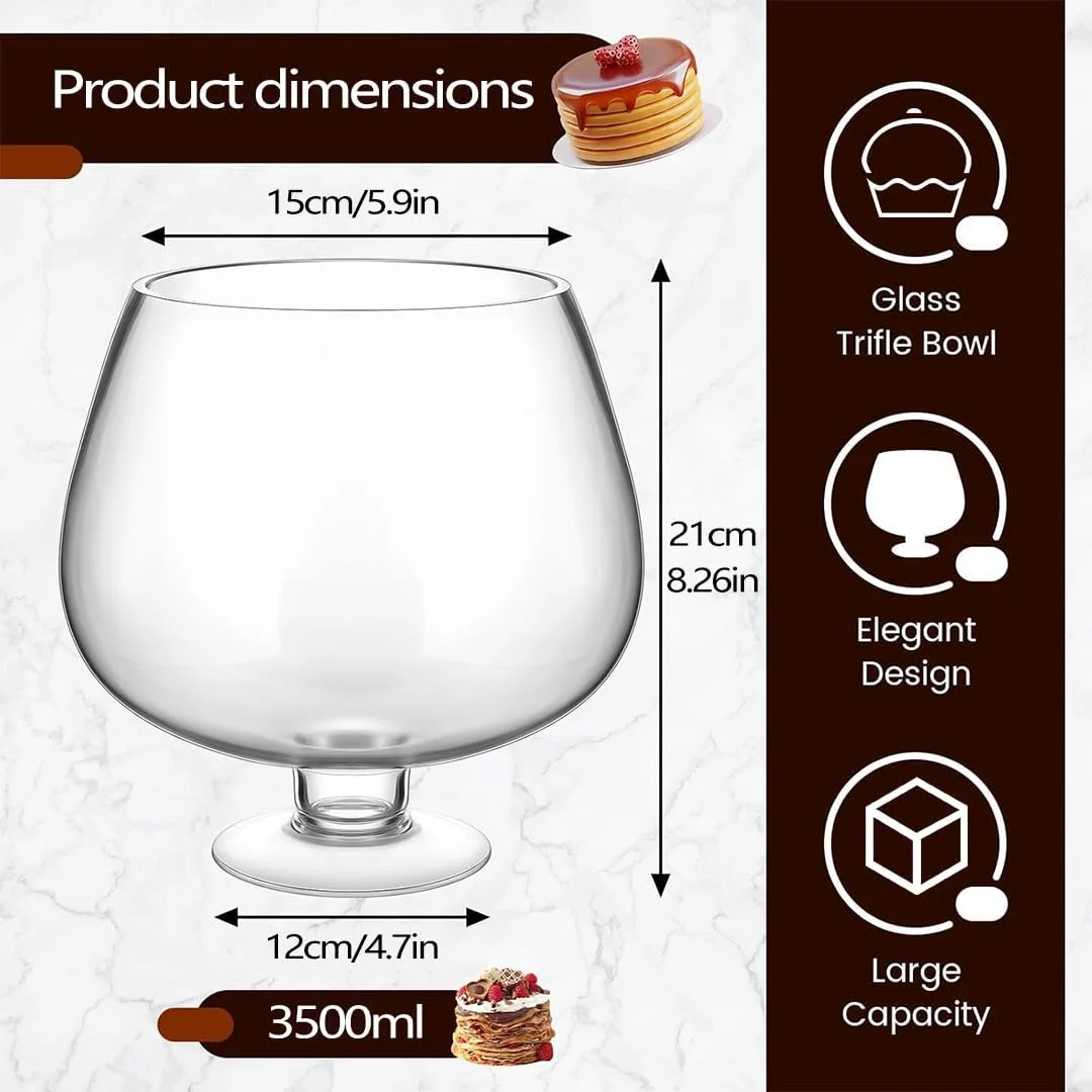 ظرف ترایفل LENND، شیشه ای، بزرگ، گرد، پایه دار، ظرف دسر، ظرف ترایفل، ظرف نمایش دسر با پایه برای بستنی، کیک، شیرینی، سالاد، میوه (3500 میلی لیتر)