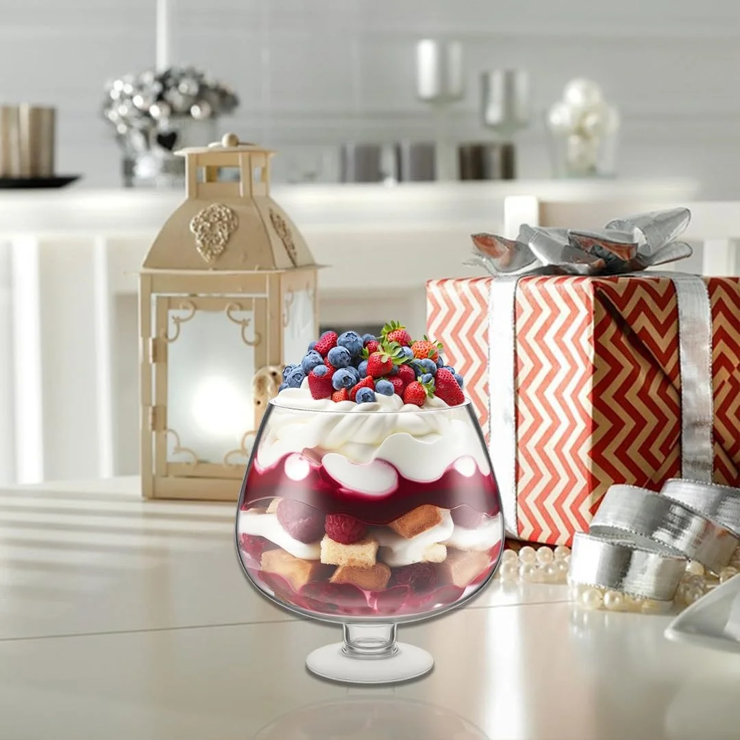 ظرف ترایفل LENND، شیشه ای، بزرگ، گرد، پایه دار، ظرف دسر، ظرف ترایفل، ظرف نمایش دسر با پایه برای بستنی، کیک، شیرینی، سالاد، میوه (3500 میلی لیتر)