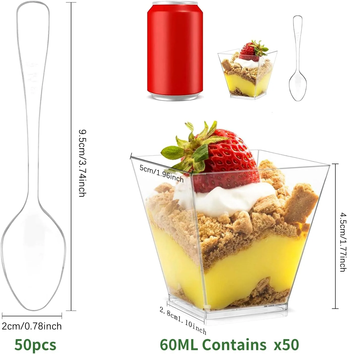 ظروف دسر LIVESTN، ست کاسه دسر 50 عددی، ظروف دسر پلاستیکی مربعی DIY، ظروف دسر پلاستیکی قابل استفاده مجدد برای پودینگ، بستنی، غذا و دسر