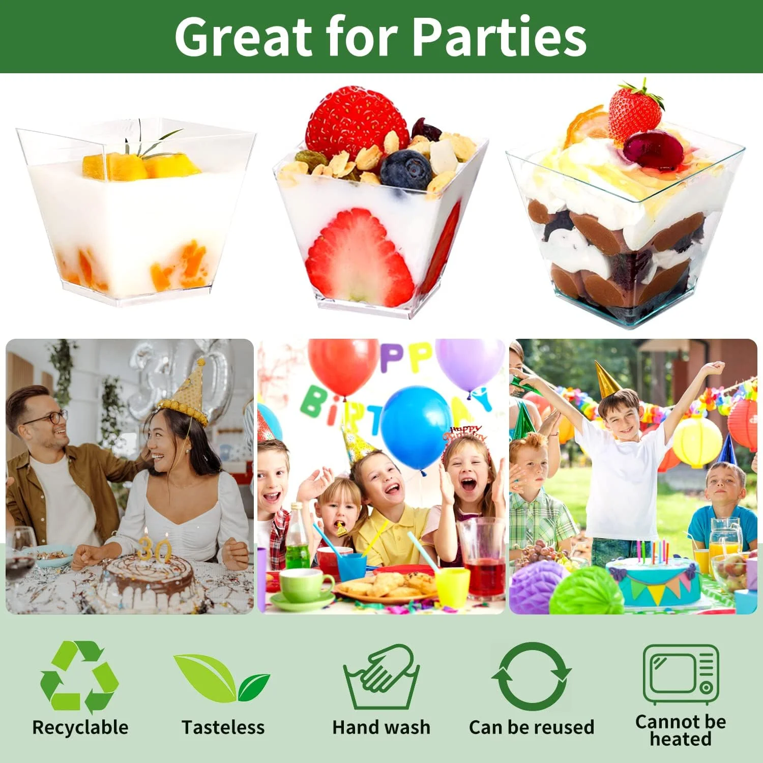 ظروف دسر LIVESTN، ست کاسه دسر 50 عددی، ظروف دسر پلاستیکی مربعی DIY، ظروف دسر پلاستیکی قابل استفاده مجدد برای پودینگ، بستنی، غذا و دسر