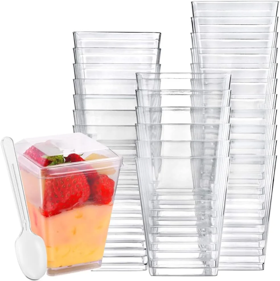 ظروف دسر lbxtswpl، بسته 30 عددی ظروف دسر مربعی، کاسه های دسر شفاف، ظروف دسر، قابل استفاده مجدد برای دسرهای خانگی، پودینگ، موس، مهمانی بستنی