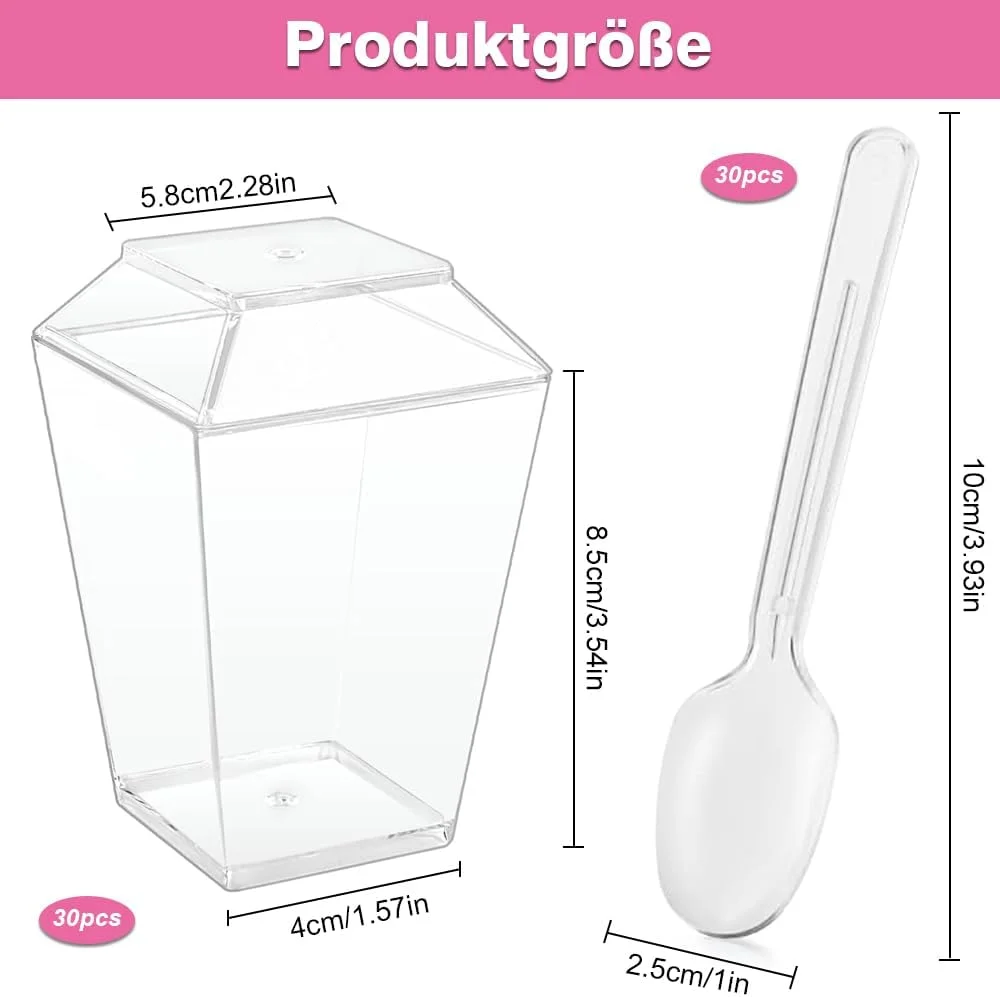 ظروف دسر lbxtswpl، بسته 30 عددی ظروف دسر مربعی، کاسه های دسر شفاف، ظروف دسر، قابل استفاده مجدد برای دسرهای خانگی، پودینگ، موس، مهمانی بستنی