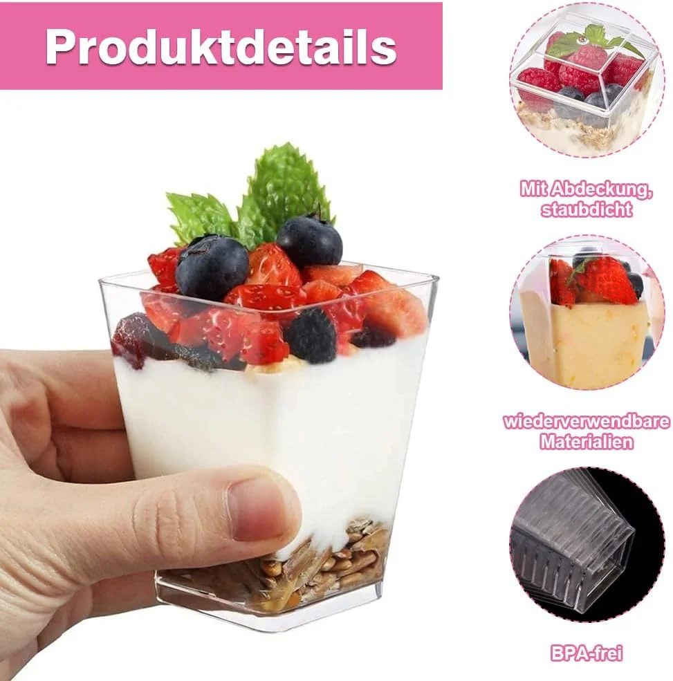 ظروف دسر lbxtswpl، بسته 30 عددی ظروف دسر مربعی، کاسه های دسر شفاف، ظروف دسر، قابل استفاده مجدد برای دسرهای خانگی، پودینگ، موس، مهمانی بستنی