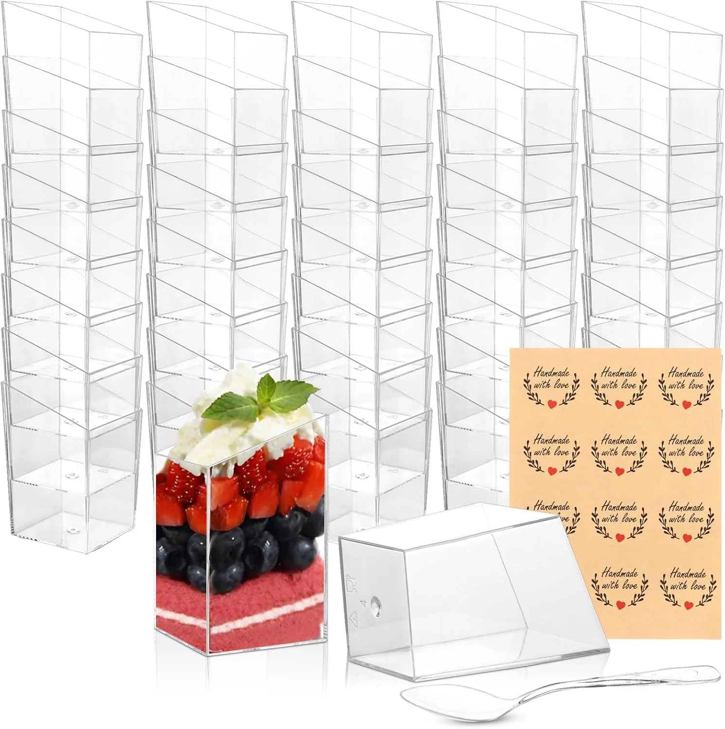 LDXDRU بسته 125 عددی مینی فنجان دسر، کاسه دسر، لیوان دسر پلاستیکی 85 میلی لیتری، لوازم بوفه لیوان پلاستیکی، کاسه های غذای انگشتی، فنجان دسر با قاشق برای موس پودینگ دسر