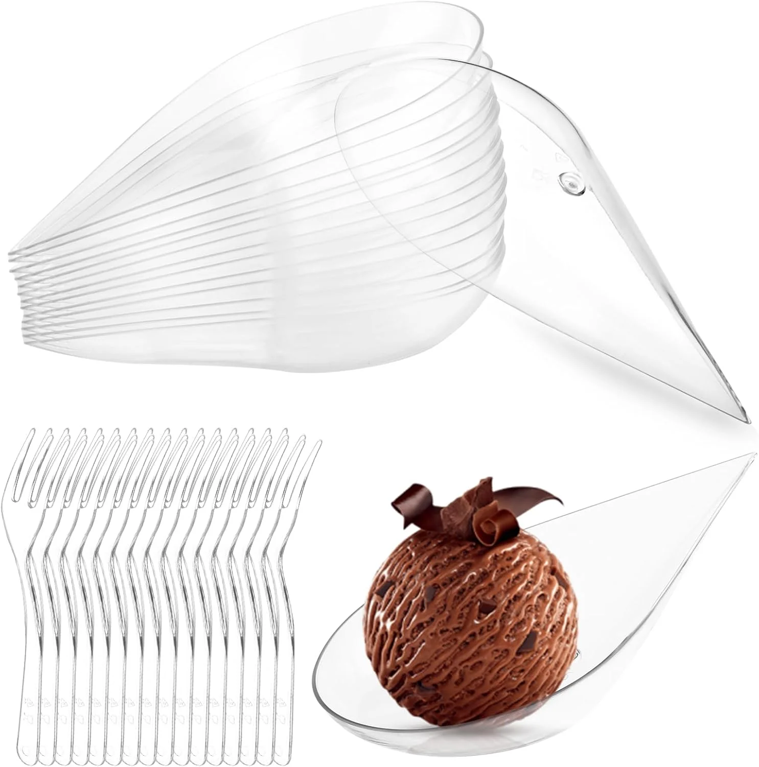 بسته 200 عددی کاسه های فینگرفود، لیوان دسر، فنجان دسر پلاستیکی، کاسه دسر، کاسه پیش غذا طرح قطره اشک، کاسه فینگرفود، لوازم جانبی، قابل استفاده مجدد برای پذیرایی، بوفه