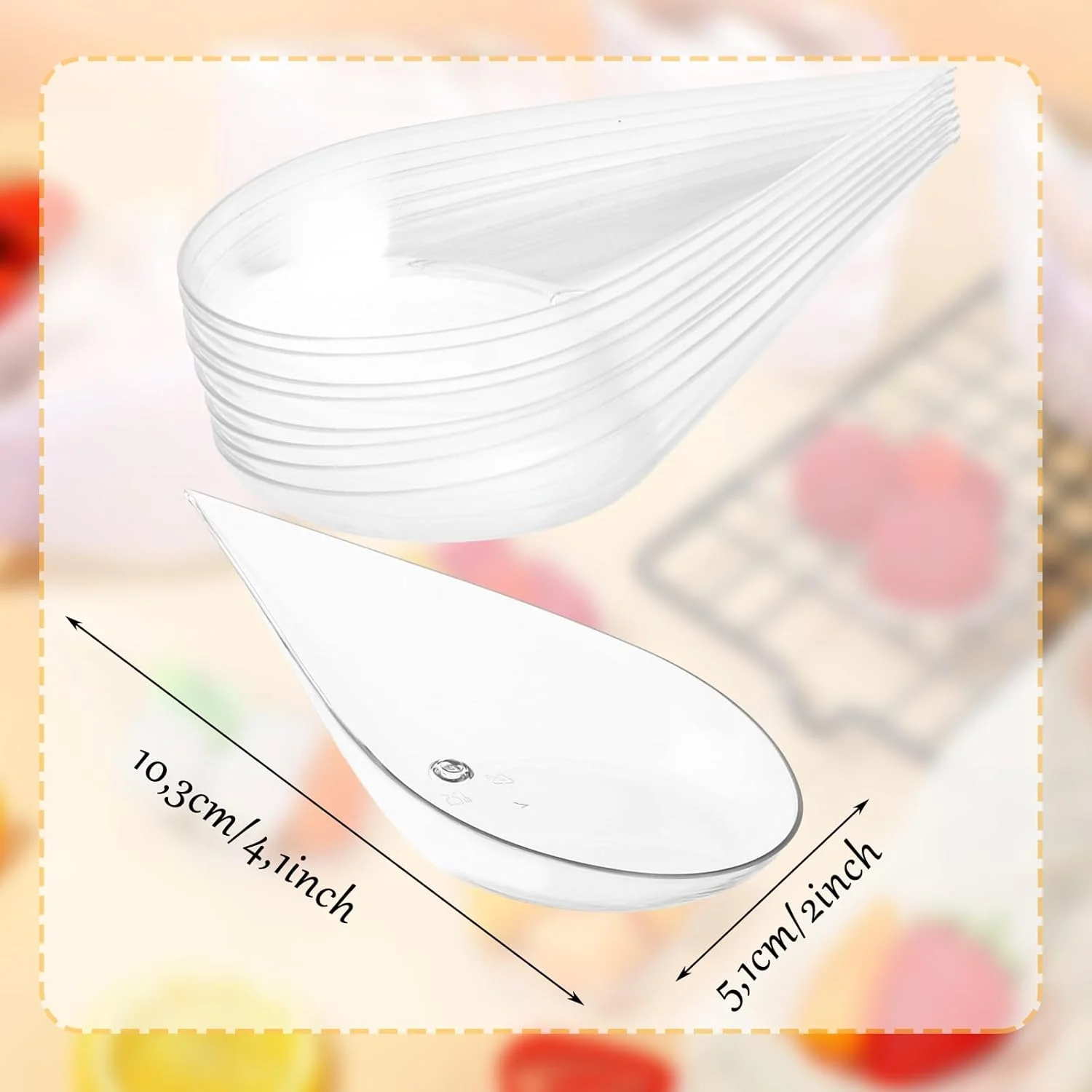 بسته 200 عددی کاسه های فینگرفود، لیوان دسر، فنجان دسر پلاستیکی، کاسه دسر، کاسه پیش غذا طرح قطره اشک، کاسه فینگرفود، لوازم جانبی، قابل استفاده مجدد برای پذیرایی، بوفه