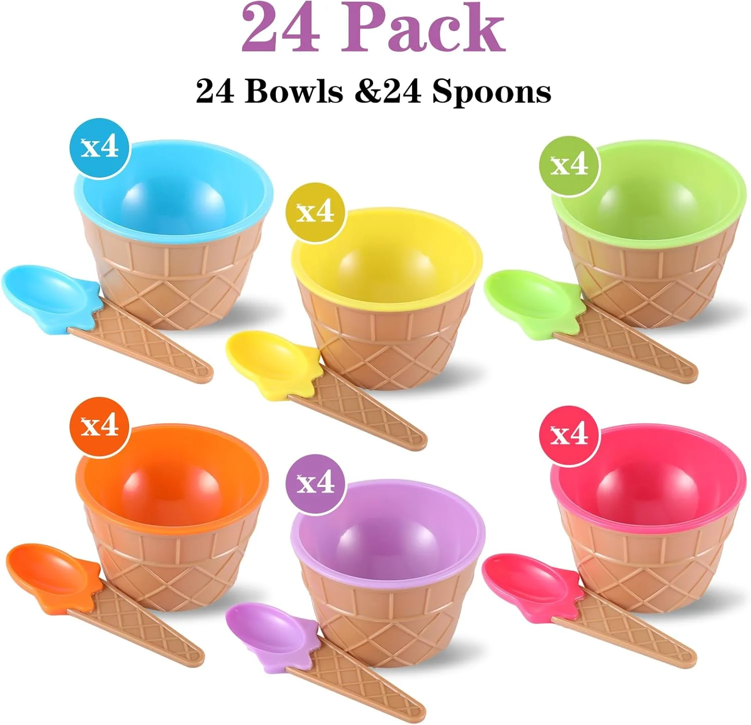 لیوان بستنی خوری مستقیم لمسیما با قاشق/ظرف پلاستیکی بزرگ با قاشق/ظروف دسر ماست یخ زده بستنی خوری لوازم کیت بستنی برای کودکان، مجموعه 24 عددی، AM553388_2