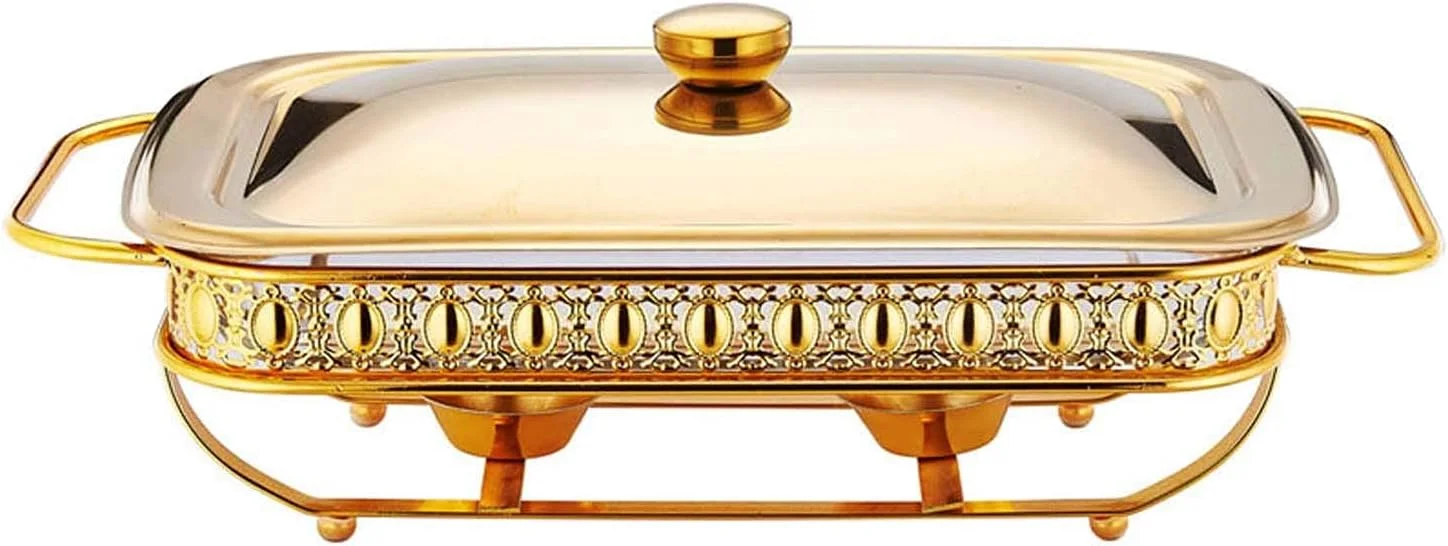 گرمکن غذا ظرف گرمکن غذا ksamwjf، ست ظرف گرمکن مستطیلی استیل ضد زنگ، با درب استیل ضد زنگ و ظرف گرمکن شیشه ای ایمن برای فر، برای مهمانی آشپزخانه پذیرایی بوفه، طلایی، 1.5 لیتر