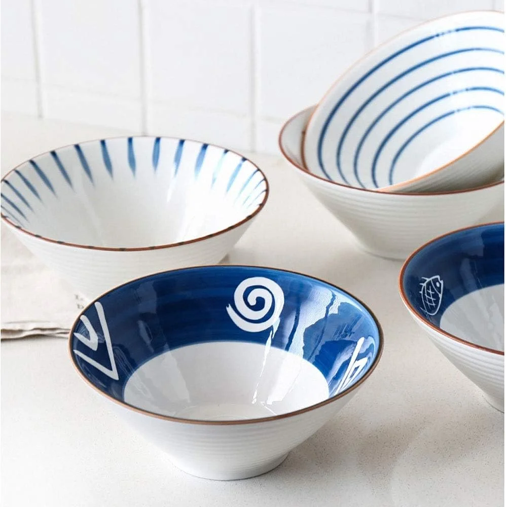 کاسه سوپ خوری KRSIAXG از جنس استخوان چینی، کاسه چینی برای سرو شام، کاسه های سرامیکی برای مخلوط کردن، ظروف آشپزی آشپزخانه، کاسه های سرامیکی آشپزخانه، (6 عدد)