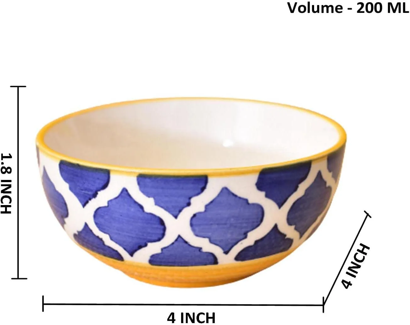 کاسه دسر سرامیکی دست ساز KunhaR - 200 میلی لیتر، 4 عدد، زرد
