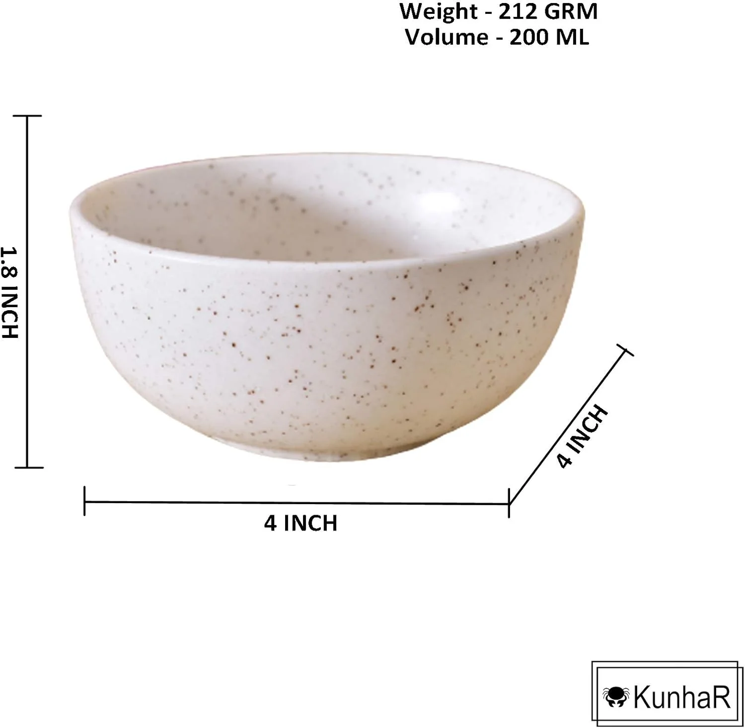 کاسه دسر سرامیکی مات KunhaR - 200 میلی لیتر، 6 عدد، سفید مات