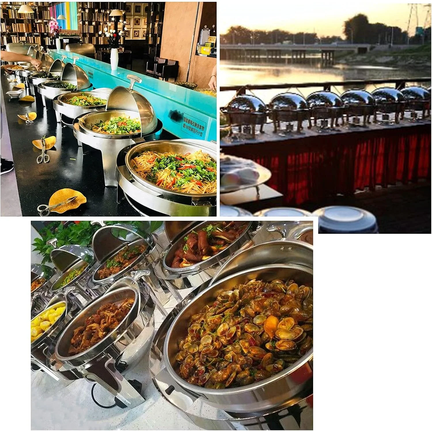 ست گرمکن غذا و ظروف گرم کننده Ksamwjf، گرمکن برقی بوفه غذا 6 لیتری برای مهمانی ها، ظرف گرم کننده استیل ضد زنگ، لوازم آشپزخانه رستورانی پذیرایی