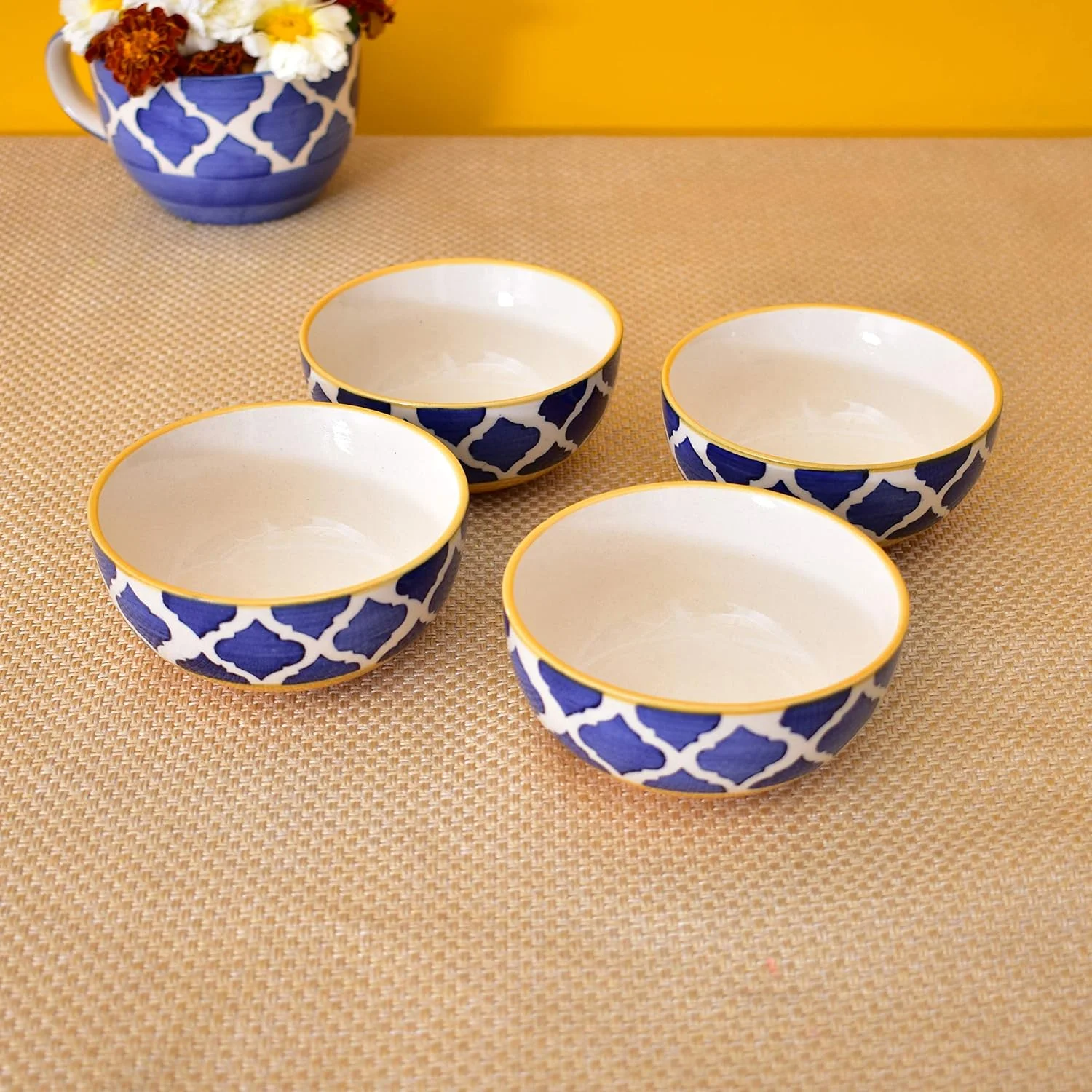 کاسه دسر سرامیکی دست ساز KunhaR - 200 میلی لیتر، 4 عدد، زرد