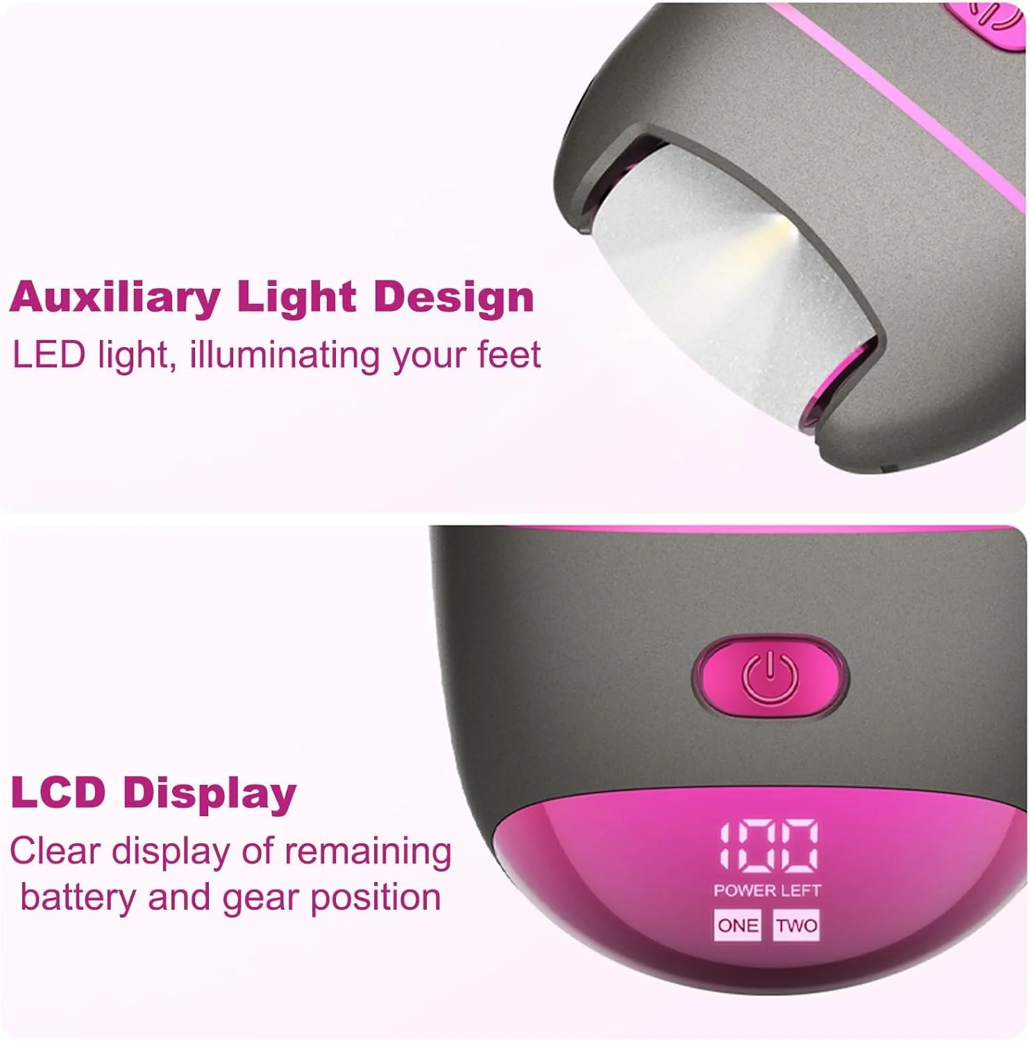 سوهان برقی پا Excefore برای داشتن پاهایی ابریشمی - ضد آب، قابل شارژ، 3 غلتک، 2 سرعت، نمایشگر قدرت برای پوست مرده، پوست ترک خورده، مراقبت روزانه پا، هدیه ای ایده آل