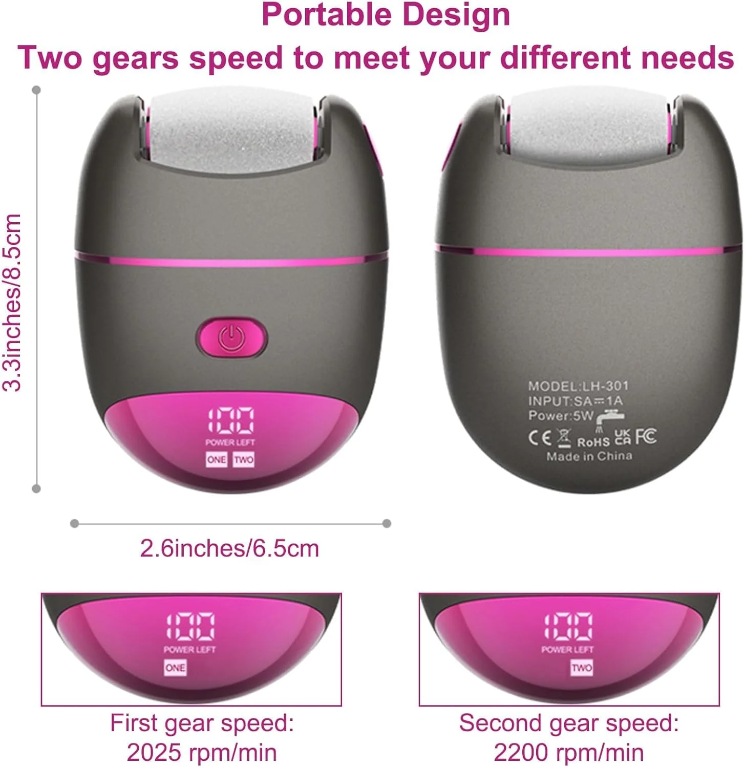 سوهان برقی پا Excefore برای داشتن پاهایی ابریشمی - ضد آب، قابل شارژ، 3 غلتک، 2 سرعت، نمایشگر قدرت برای پوست مرده، پوست ترک خورده، مراقبت روزانه پا، هدیه ای ایده آل