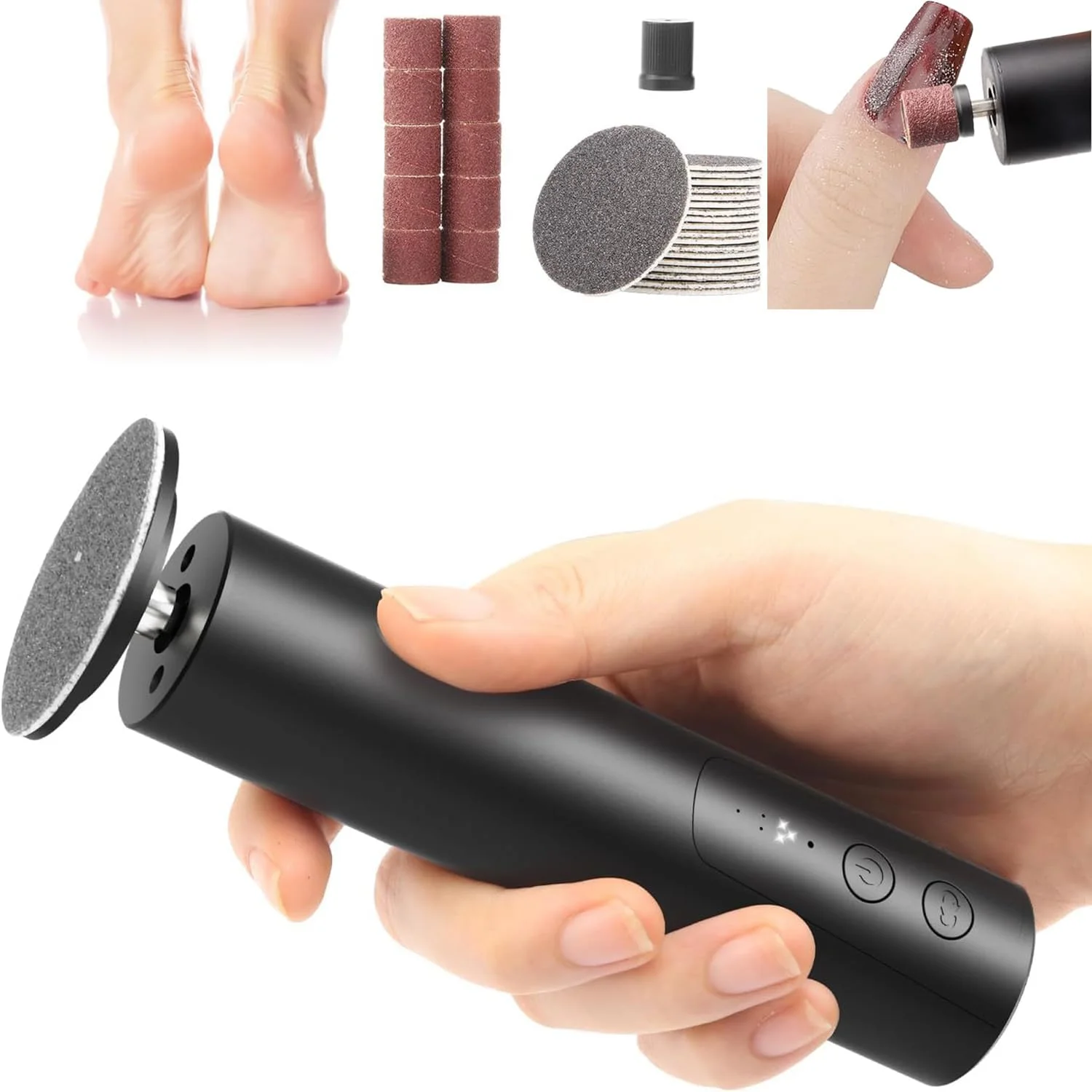 سوهان برقی پینه پا، سوهان برقی پا و سنگ ناخن 2 در 1، ابزار پدیکور سنباده ای شارژی حرفه ای برای پوست خشک و مرده پا به همراه دیسک سنباده، 6 سرعته قابل تنظیم