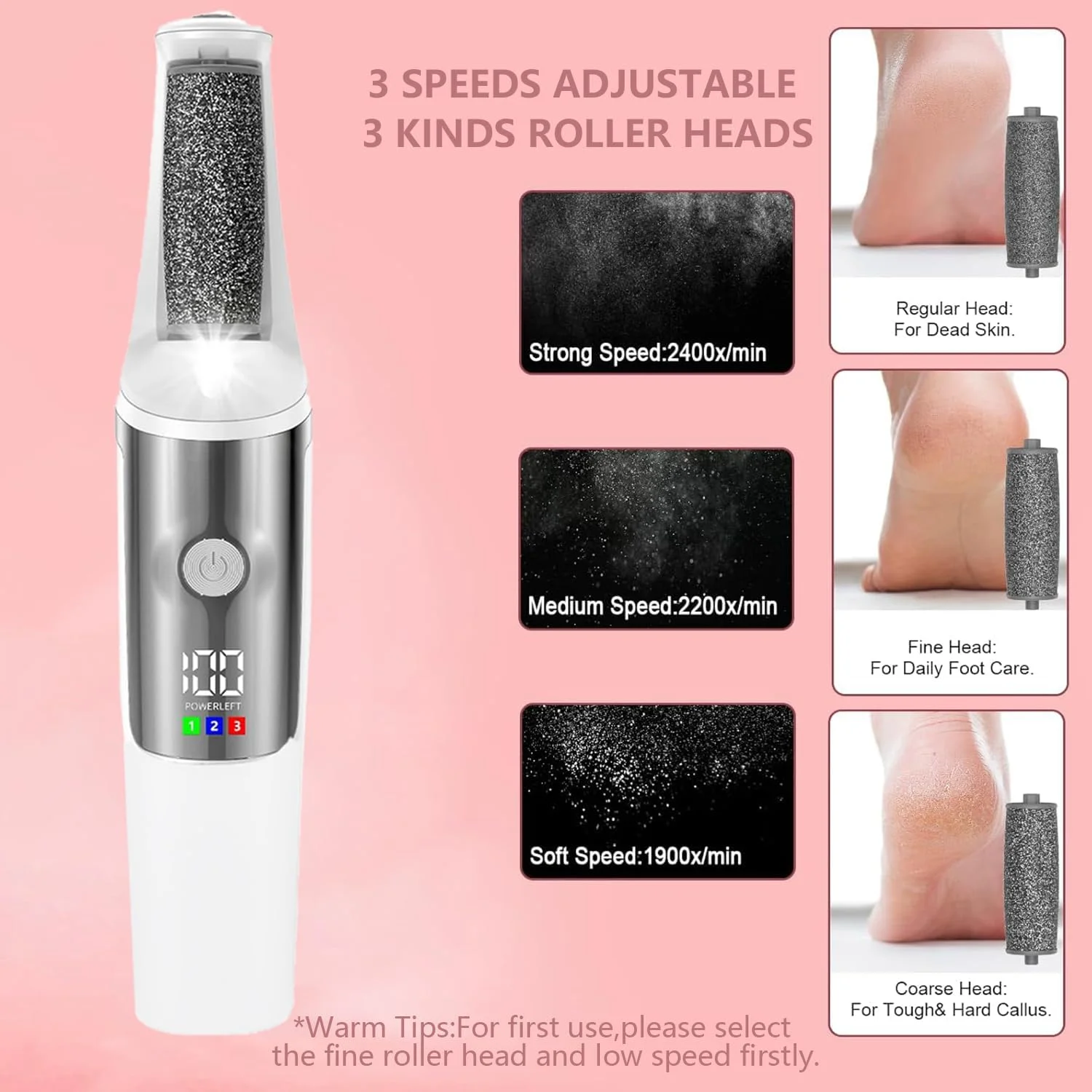دستگاه سوهان برقی پا Exrp، ۳ غلتک، ۳ سرعت، ابزار حرفه ای پدیکور و اسکرابر پا برای از بین بردن پوست مرده، کیت مراقبت از پا برای مردان و زنان، هدیه ای ایده آل