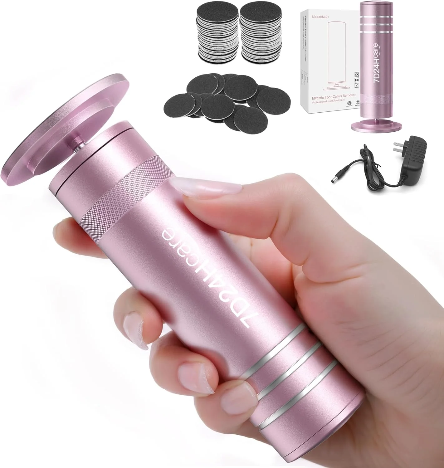 سوهان برقی پا، ابزار مراقبت از پا، آسیاب شارژی با سرعت متغیر با 60 دیسک سمباده، ابزار حرفه ای پدیکور برای از بین بردن پینه، پوست خشک و ترک خورده - صورتی 008