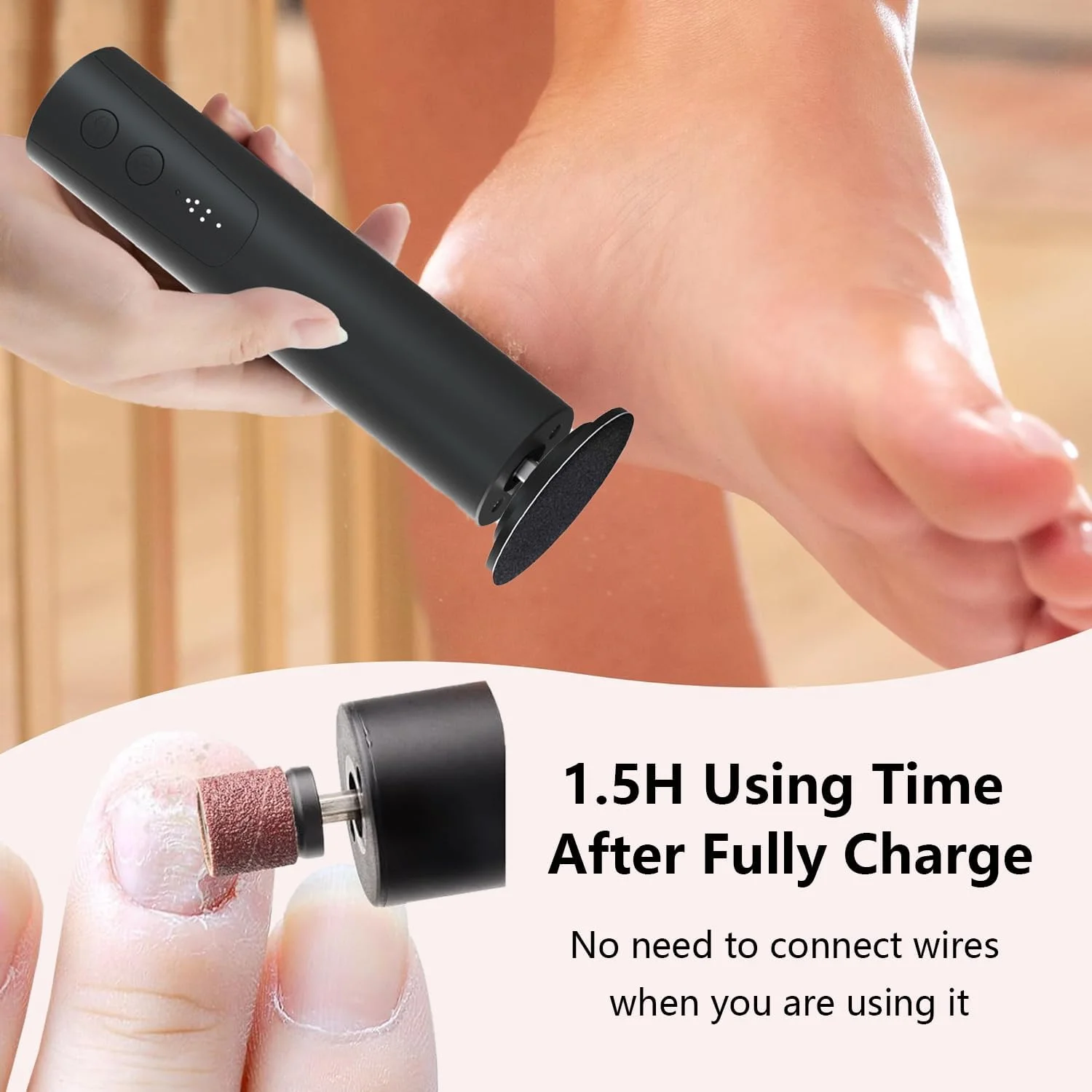 سوهان برقی پینه پا، سوهان برقی پا و سنگ ناخن 2 در 1، ابزار پدیکور سنباده ای شارژی حرفه ای برای پوست خشک و مرده پا به همراه دیسک سنباده، 6 سرعته قابل تنظیم