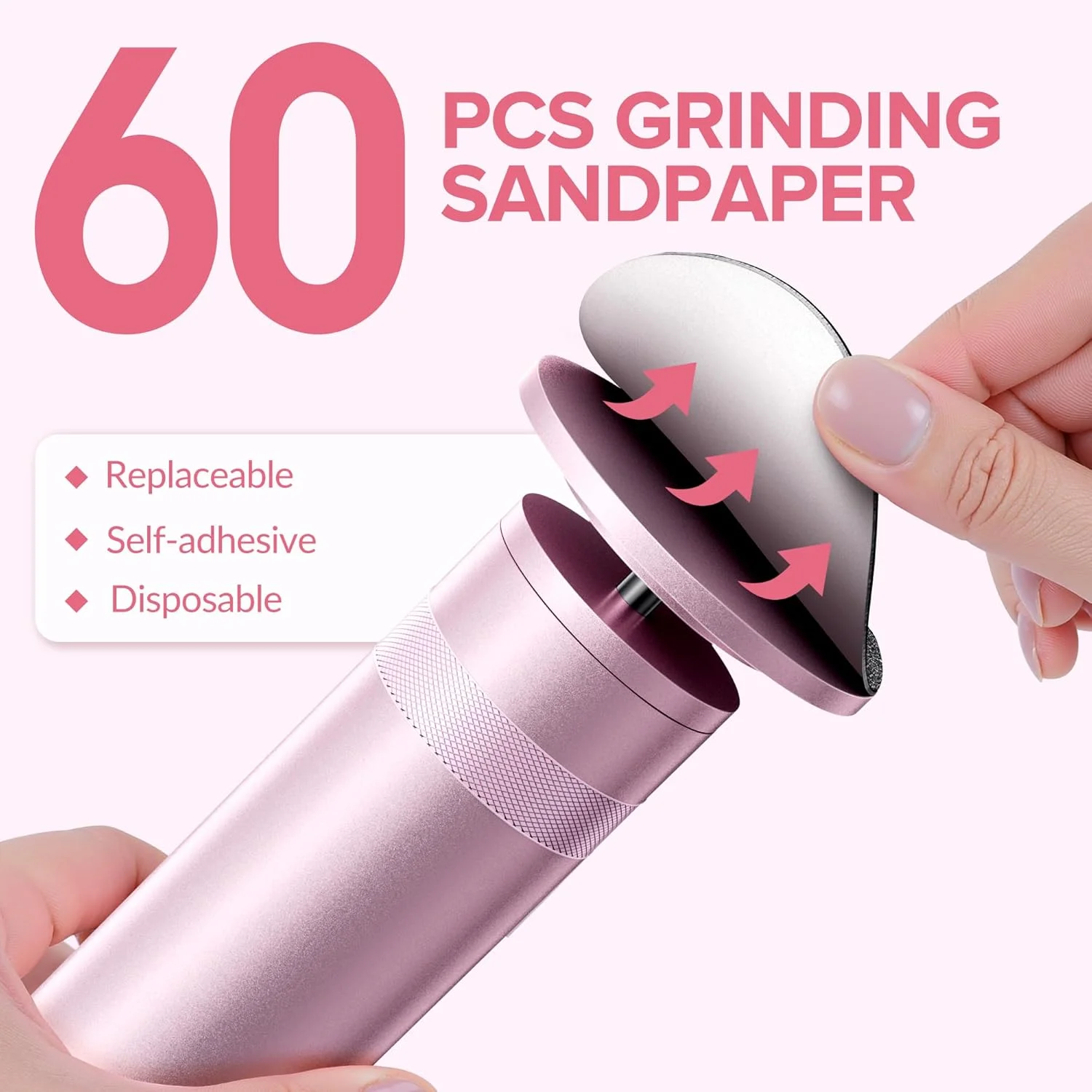 سوهان برقی پا، ابزار مراقبت از پا، آسیاب شارژی با سرعت متغیر با 60 دیسک سمباده، ابزار حرفه ای پدیکور برای از بین بردن پینه، پوست خشک و ترک خورده - صورتی 008