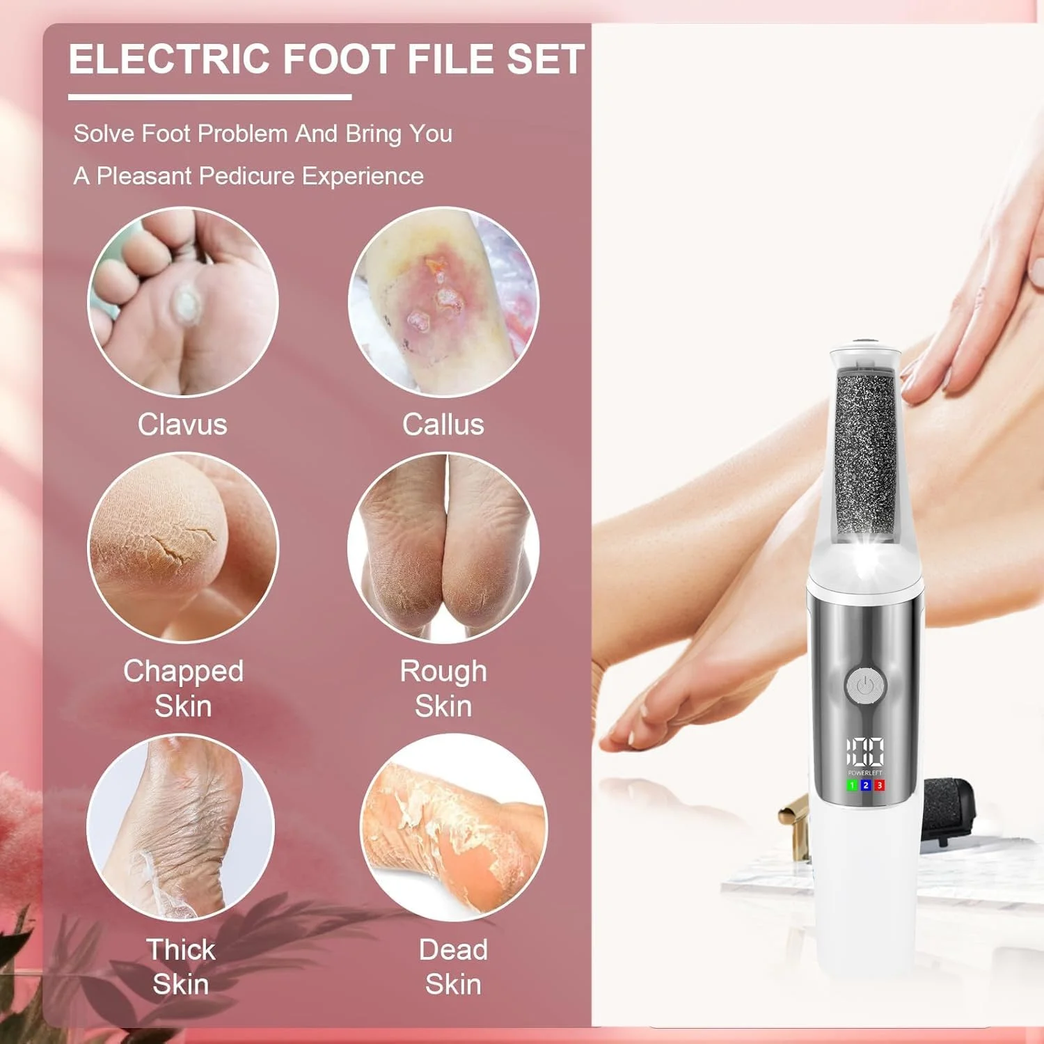 دستگاه سوهان برقی پا Exrp، ۳ غلتک، ۳ سرعت، ابزار حرفه ای پدیکور و اسکرابر پا برای از بین بردن پوست مرده، کیت مراقبت از پا برای مردان و زنان، هدیه ای ایده آل