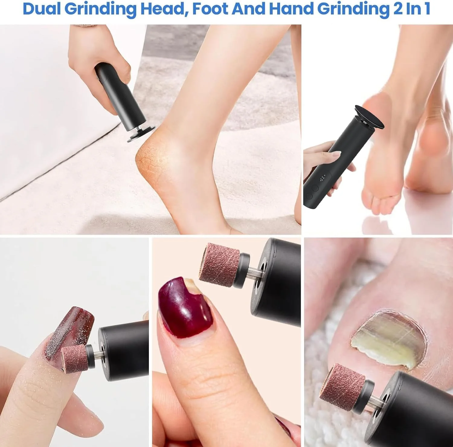 سوهان برقی پینه پا، سوهان برقی پا و سنگ ناخن 2 در 1، ابزار پدیکور سنباده ای شارژی حرفه ای برای پوست خشک و مرده پا به همراه دیسک سنباده، 6 سرعته قابل تنظیم