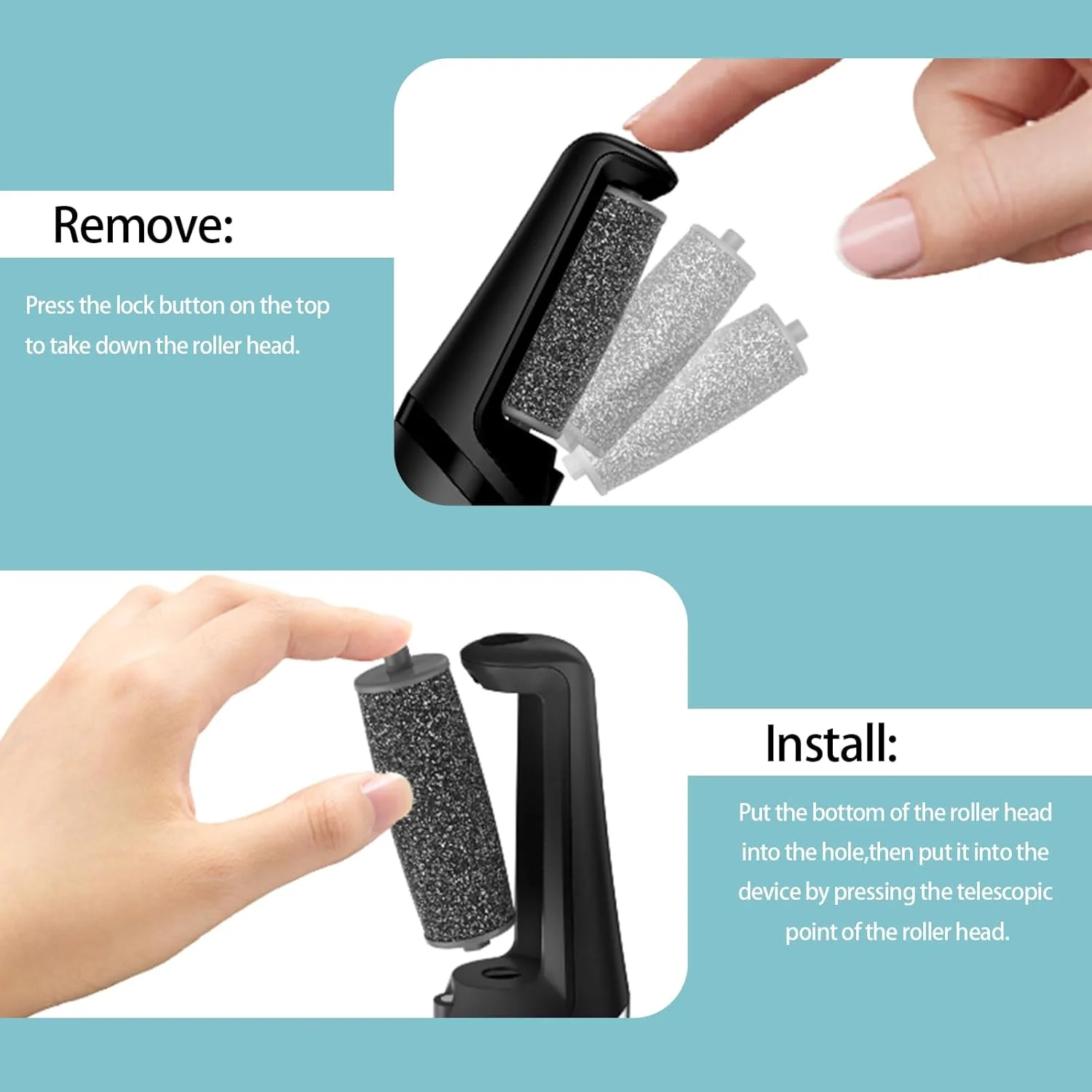 مجموعه 6 عددی سری یدکی غلتکی Felizshop برای دستگاه الکتریکی از بین برنده پینه پا، سری یدکی ابزار پدیکور برقی با زبری خیلی زیاد، زبری معمولی، زبری ظریف (2 عدد از هر کدام)