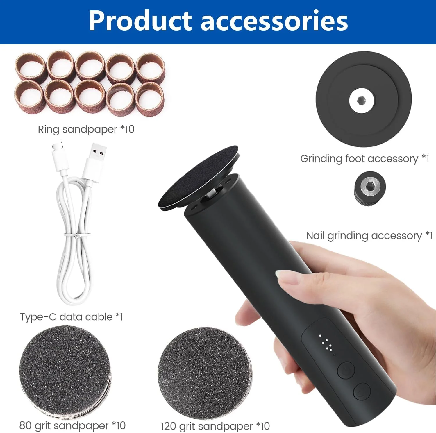 سوهان برقی پینه پا، سوهان برقی پا و سنگ ناخن 2 در 1، ابزار پدیکور سنباده ای شارژی حرفه ای برای پوست خشک و مرده پا به همراه دیسک سنباده، 6 سرعته قابل تنظیم