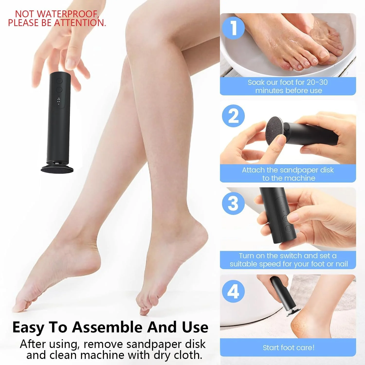 سوهان برقی پینه پا، سوهان برقی پا و سنگ ناخن 2 در 1، ابزار پدیکور سنباده ای شارژی حرفه ای برای پوست خشک و مرده پا به همراه دیسک سنباده، 6 سرعته قابل تنظیم