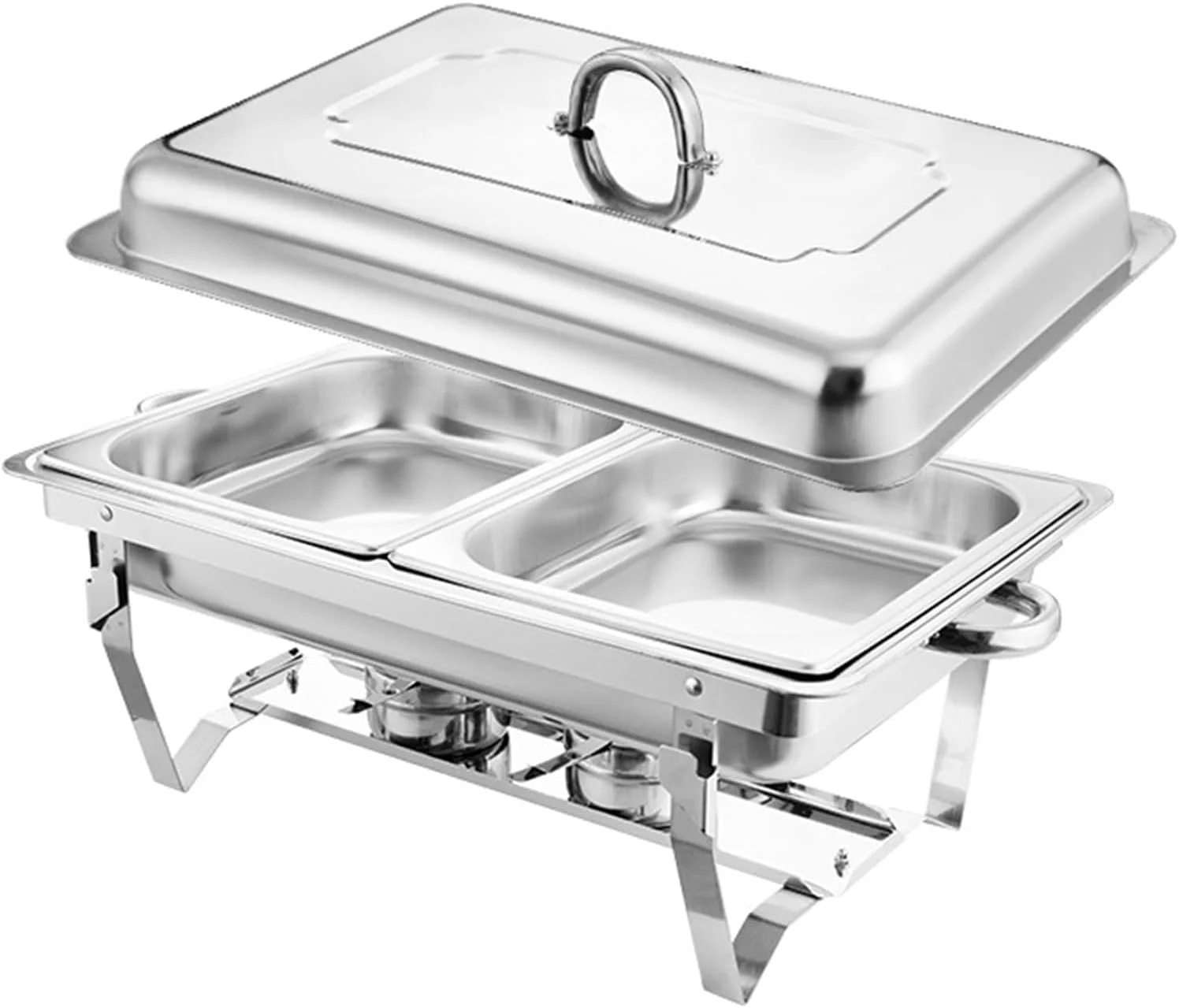 ظرف گرم نگهدارنده غذا برای بوفه آشپزخانه خانگی 11 لیتری، گرم کننده غذا استیل ضد زنگ با ظروف غذا، نگهدارنده سوخت، درب و فریم تاشو برای پذیرایی، بوفه و مهمانی های عروسی، 3 خانه (2 خانه)