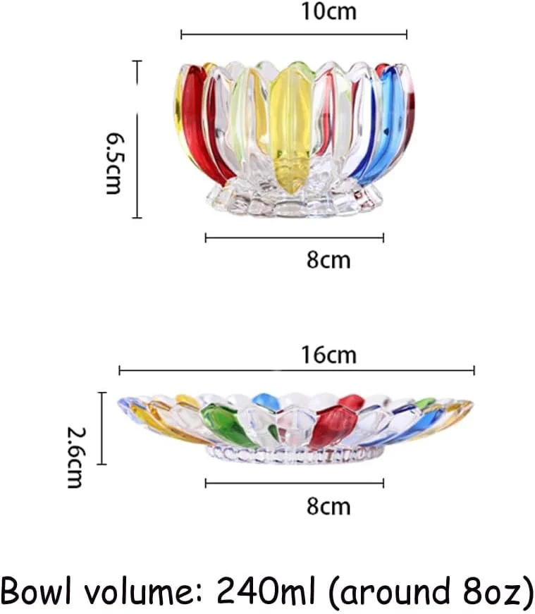 کاسه دسر شیشه ای گلبرگی KKGUD با نعلبکی و قاشق، کاسه شیشه ای چند رنگ