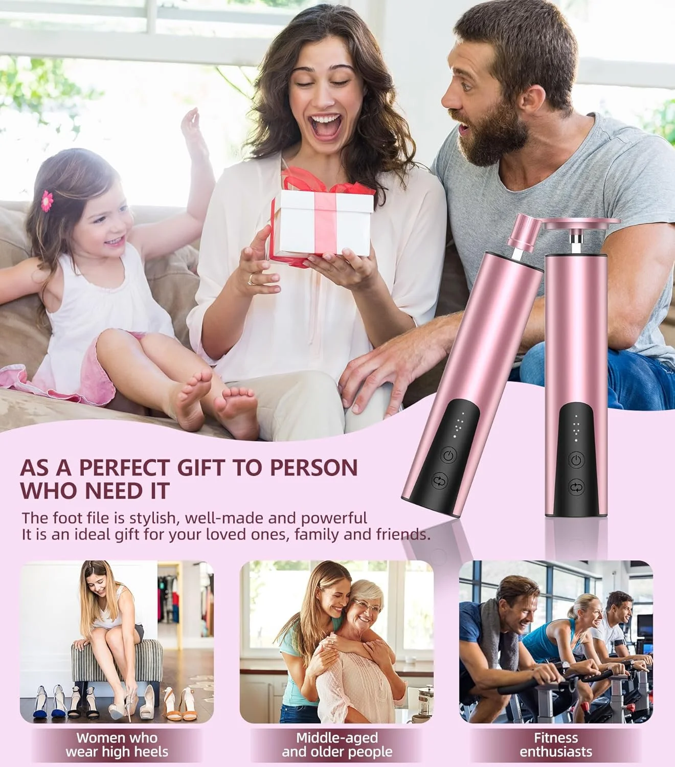 دستگاه سوهان برقی پدیکور و مانیکور ERYUHAIAN، سوهان برقی پا و سوهان ناخن 2 در 1، دستگاه سوهان پا شارژی، سمباده برقی حرفه ای پا برای از بین بردن پوست مرده، 6 سرعت قابل تنظیم - صورتی