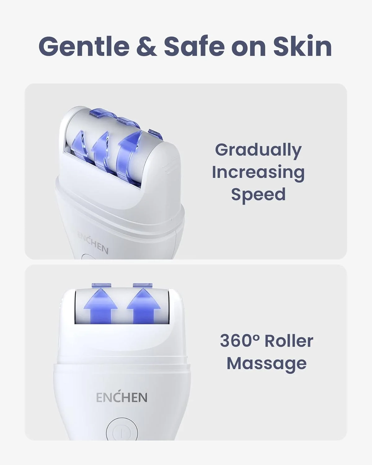 سوهان برقی پدیکور پا اِنچن مدل Rock با غلتک 360 درجه، تنظیم دو سرعته، 3 سری غلتکی مختلف، ضد آب IPX6، سنگ پا برقی | باتری 1500 میلی آمپر ساعتی | شارژ USB - سفید