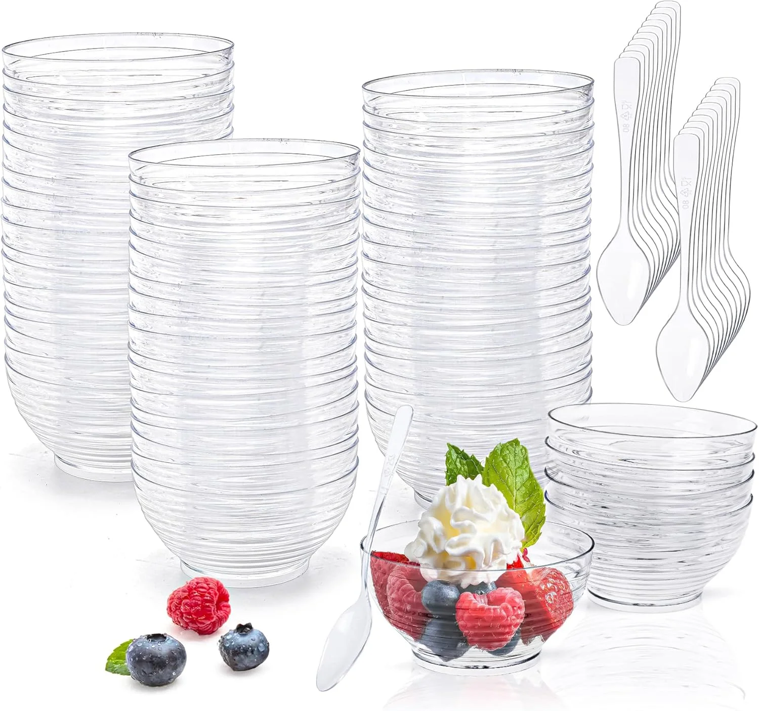 کینگرول 100 عدد مینی کاسه دسر به همراه قاشق، فنجان دسر یکبار مصرف 3 اونسی برای موس، پودینگ، پیش غذا، چاشنی و تنقلات