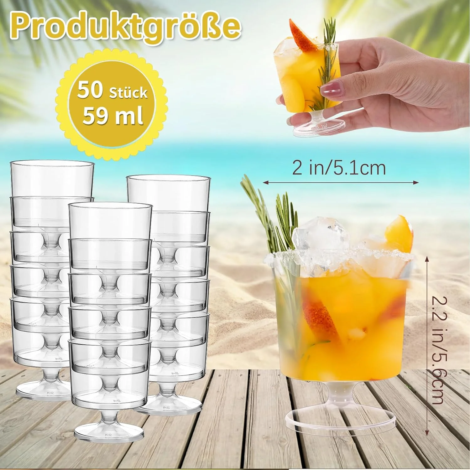 بسته 50 عددی فنجان دسر Kinmsito، فنجان های دسر مینی 59 میلی لیتری، فنجان های دسر گرد، کاسه های دسر شفاف، لیوان های دسر قابل استفاده مجدد برای مهمانی موس پودینگ دسر (5.6 x 5 سانتی متر)