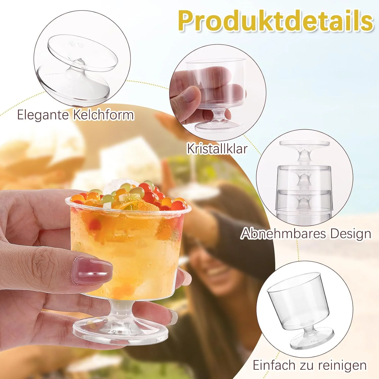 بسته 50 عددی فنجان دسر Kinmsito، فنجان های دسر مینی 59 میلی لیتری، فنجان های دسر گرد، کاسه های دسر شفاف، لیوان های دسر قابل استفاده مجدد برای مهمانی موس پودینگ دسر (5.6 x 5 سانتی متر)