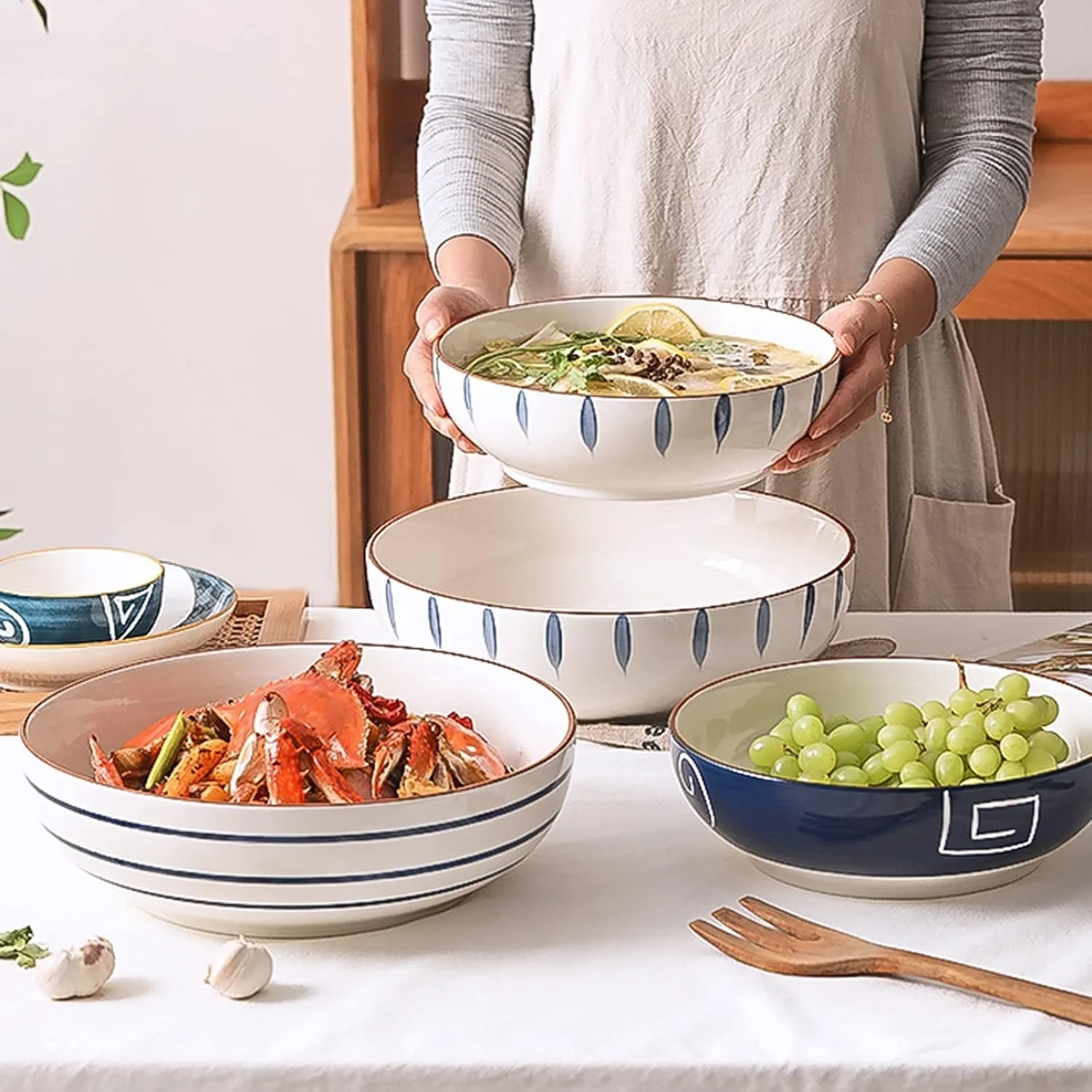 کاسه سوپ آشپزخانه، کاسه غلات، ست کاسه سرامیکی دسر فرنی غلات، کاسه جو، کاسه دسر، ب