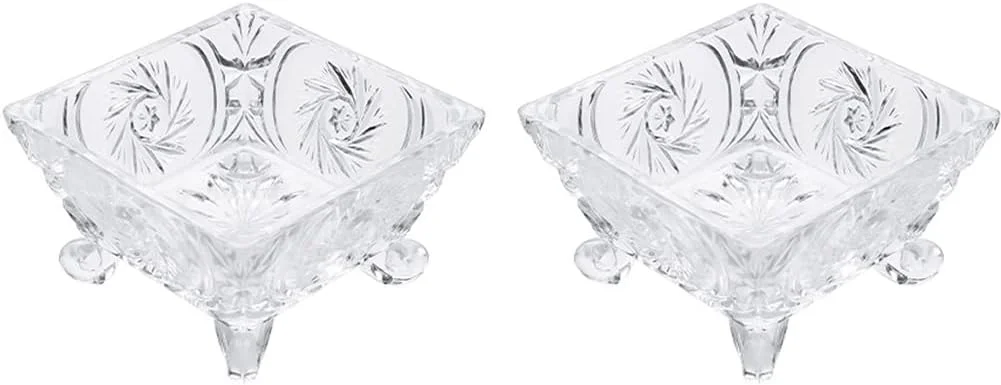 کلندل 2 عدد کاسه دسر شیشه ای 7oz، کاسه های سرو حکاکی شده مربعی پایه دار شفاف، کاسه چاشنی ترایفل، کاسه سالاد، بستنی، ظرف کاسه میوه، استند نمایش دسر برای آشپزخانه کافه شفاف